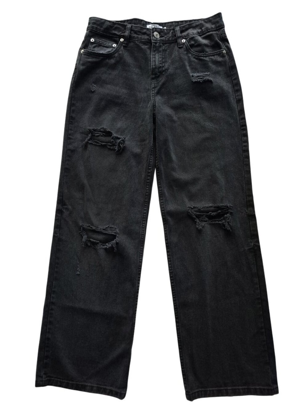 Refuge Denim Skater Y2K Wide leg Distressed Black Jeans Streetwear Size 03 - Picture 2 of 14